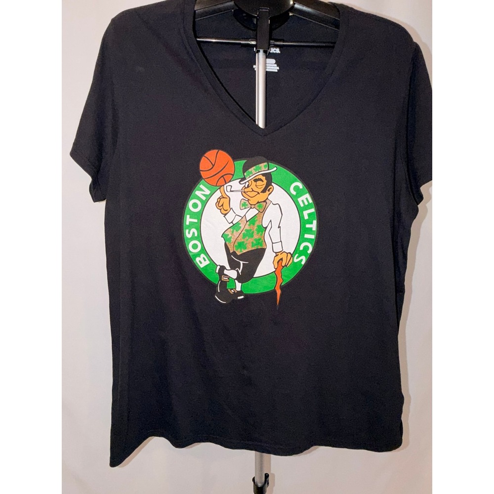 Fanatics Boston Celtics V-Neck Graphic Tee Black Short Sleeve Women 2XL
